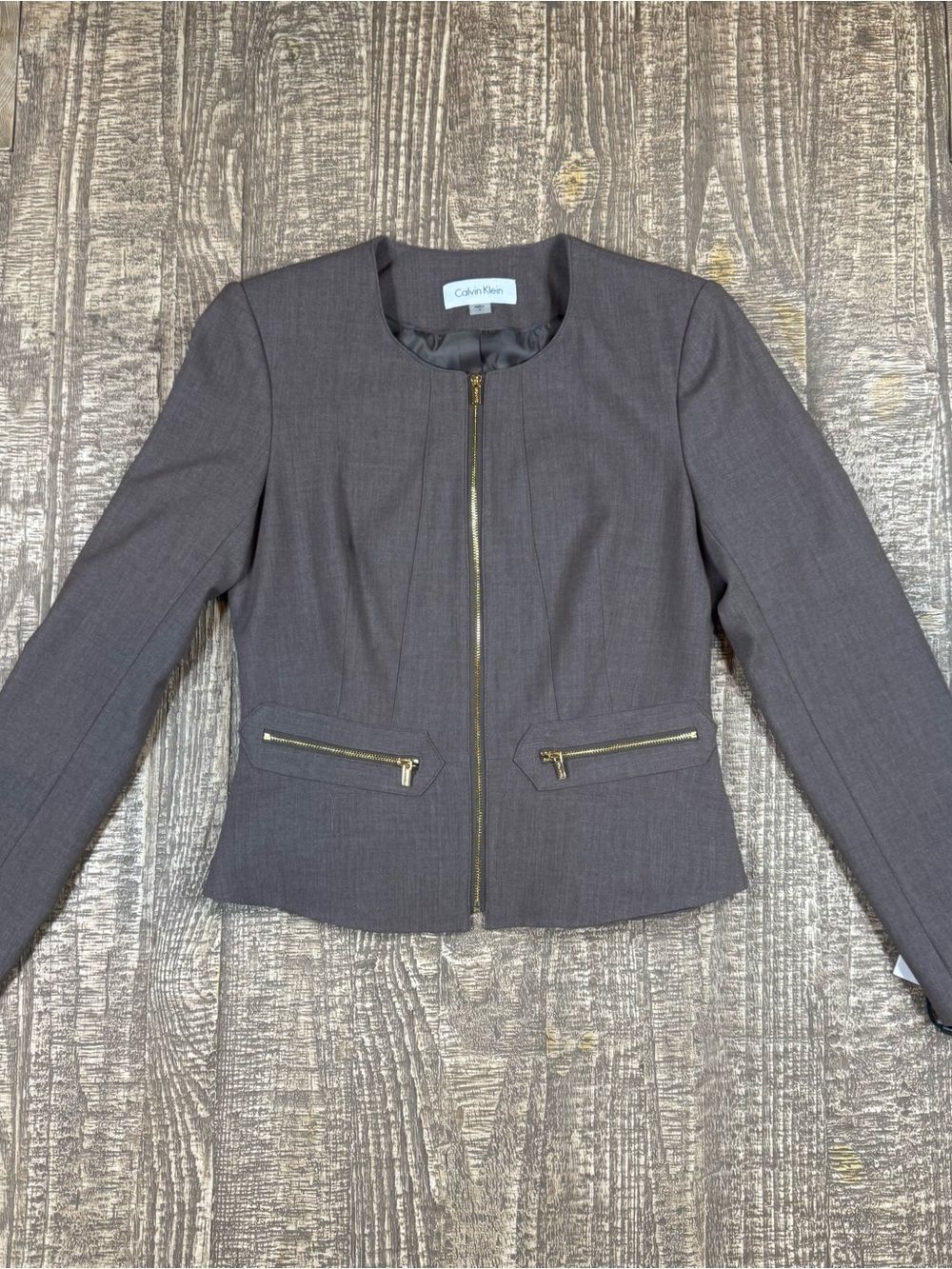 NWT Calvin Klein Women's Gray Zip-Front Tailored Jacket